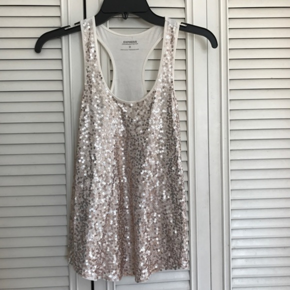Express Women shiny cream sequin tank top - Picture 4 of 8